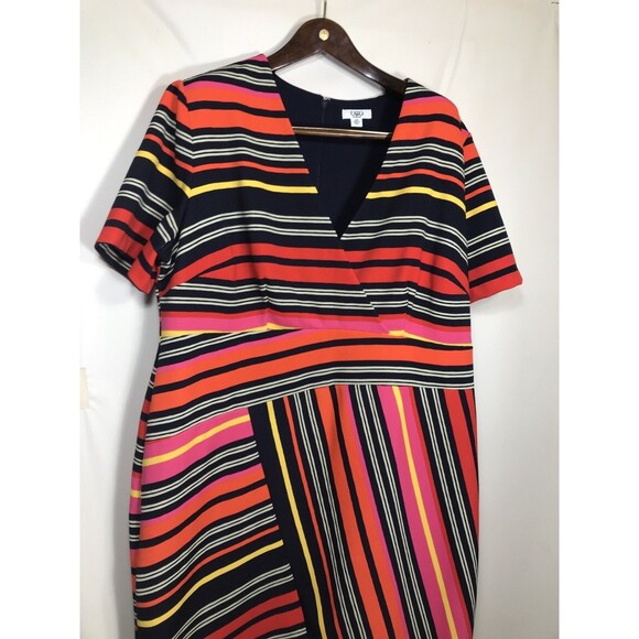 Cato Womens Black Orange Striped Short Sleeve Dress V-Neck Size 22w - Picture 2 of 8